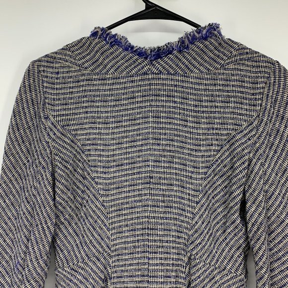 Theyskens' Theory Jossak Jacket Womens 2 Blue Tweed Stretch Button Fray Trim - Picture 9 of 11